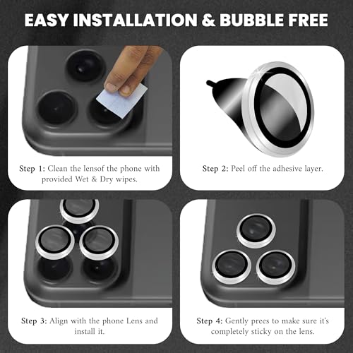 Image of ArmourPro Premium Camera Lens Protector Tempered Glass Compatible For iPhone 17 Pro Tough HD Individual Aluminum Alloy Rings 9H Camera Cover, Scratch-Resistant,Camera Lens Protection| Gray