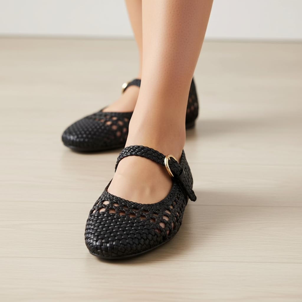 CUSHIONAIRE Windsor Woven Womens Flats with Adjustable Strap – Comfortable Mary Jane Ballet Flats for Women - Image 2