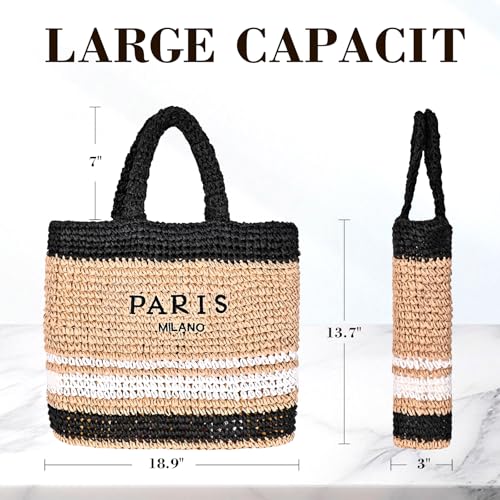 Bolso grande de playa de paja tejido para mujer miniatura 5