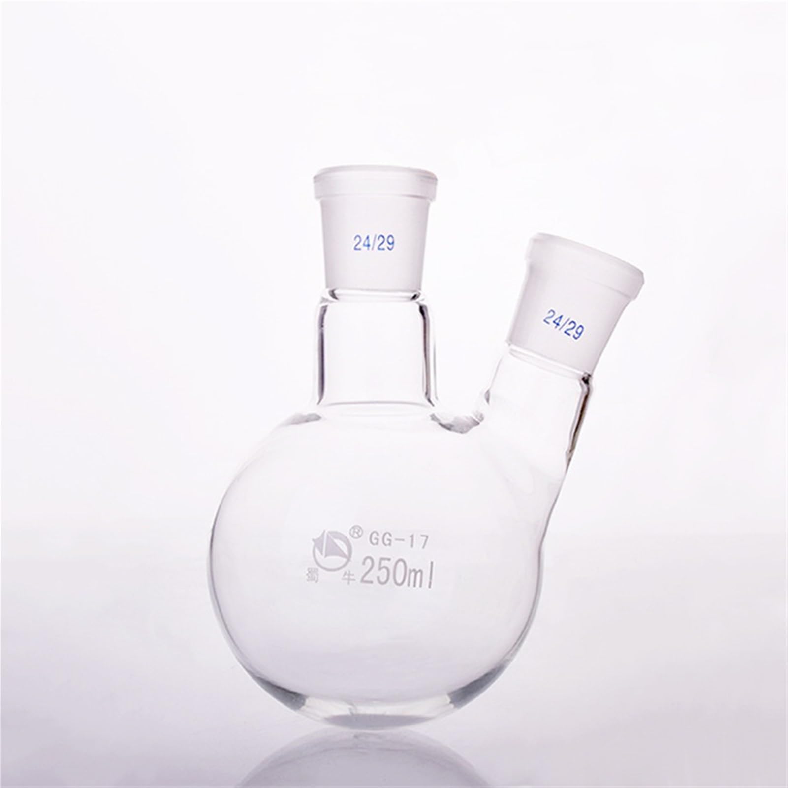 Frasco de vidrio de destilación recto/inclinado de laboratorio de fondo redondo de doble cuello de 50ml-2000ml 1 unidad(500ml 24x24)