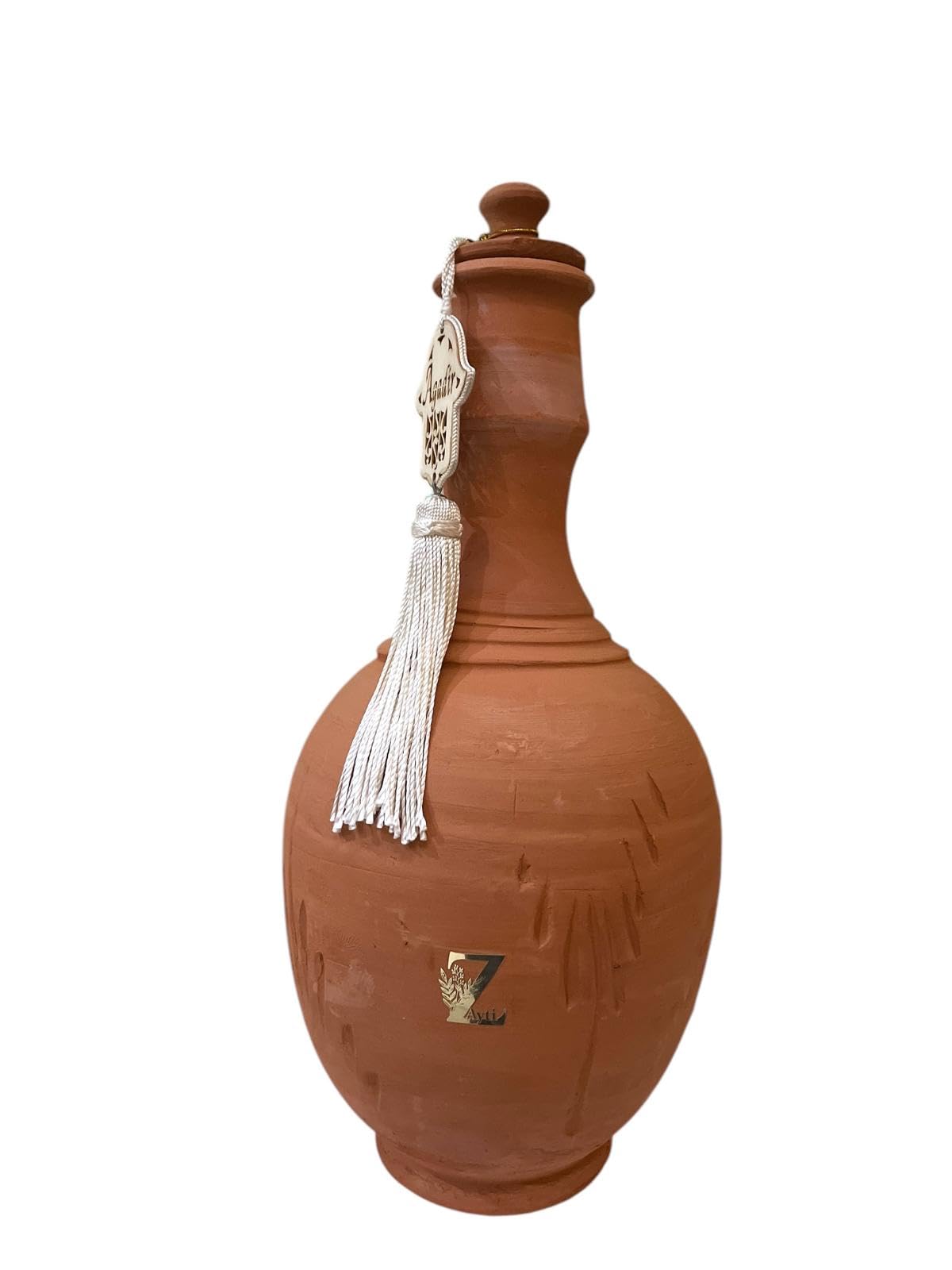 Jarre en Terre Cuite, pour Purifier Son Eau Naturellement - avec Deux Tasse et Un Plateau en bois, contenance 2l, 30cm +ou-