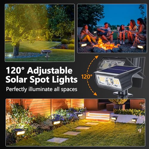 Moxled Solarlampen für Außen Garten, 3000K Warmweiß Solar Strahler 4 Stück, IP65 Wasserdicht Gartenleuchten, 2 Helligkeitsmodi Solarleuchten für Außen Garten, Hof, Gehweg