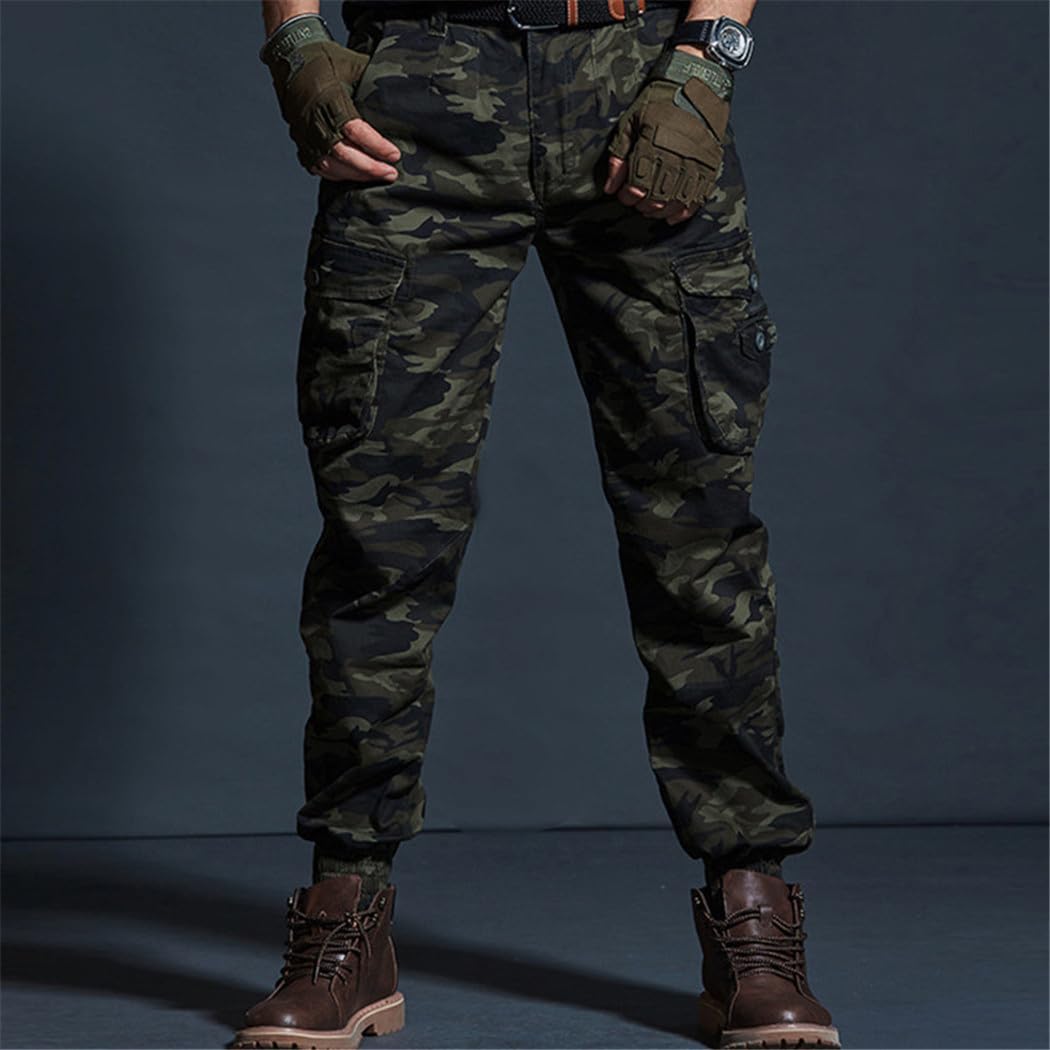 Haitpant Men's Military Tactical Cargo Pants - Camouflage Joggers with Multiple Pockets, Loose Fit Elastic Waist Trousers