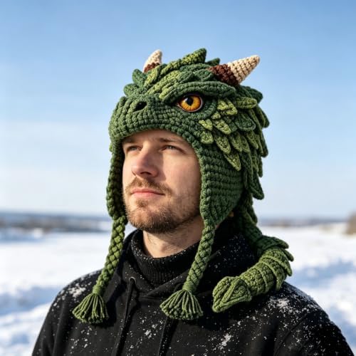 Fantasy Hood Hat DIY Crochet Kit Series, Animal Hood Hat DIY Crochet Kit for Beginners, Complete Great Experience, Tutorial Guide, Yarn & Hook, Gift for Adults, Dragon — view 2