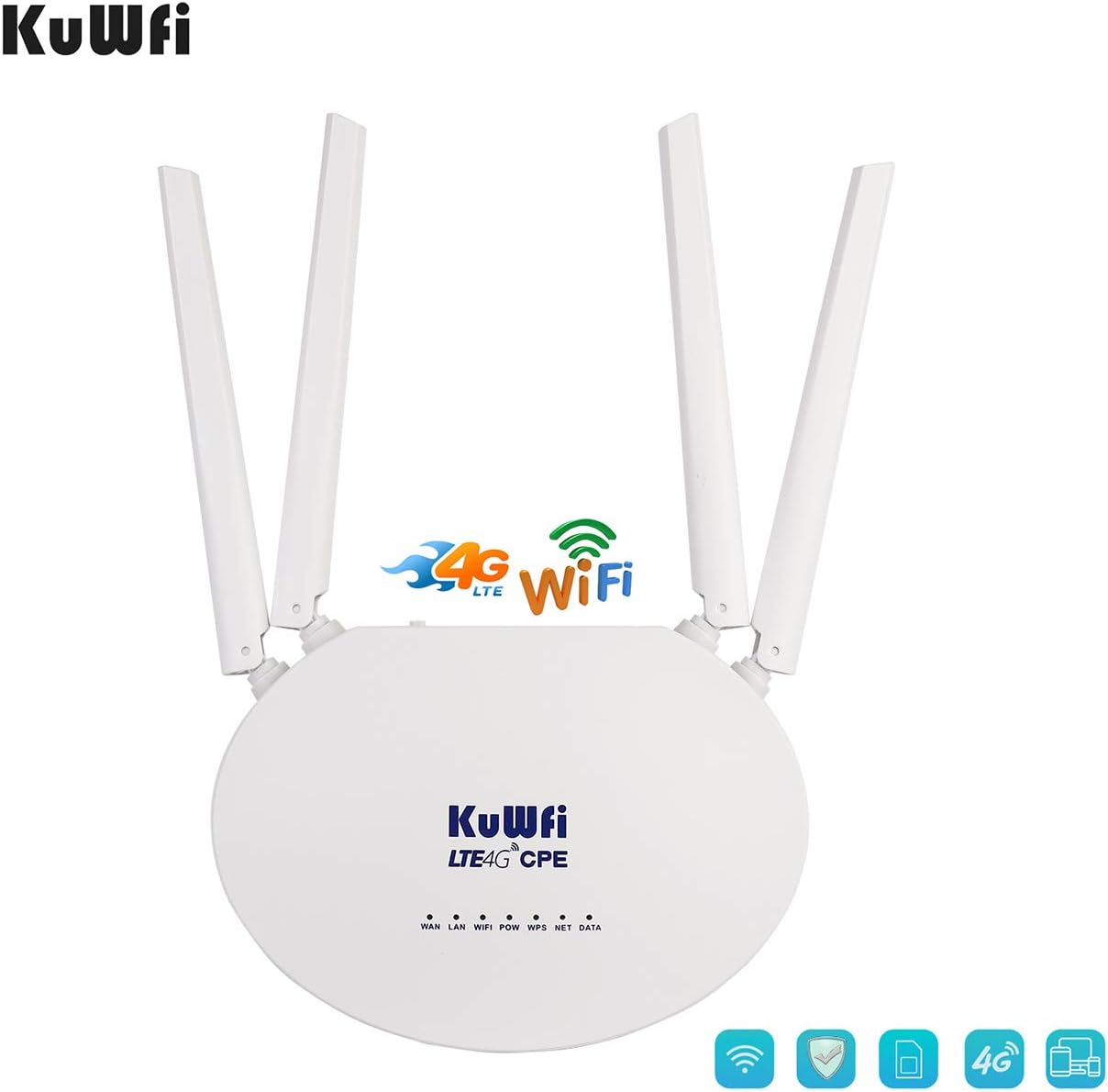 Bottom label of KuWFi LTE Router CPE812 showing default SSID and password