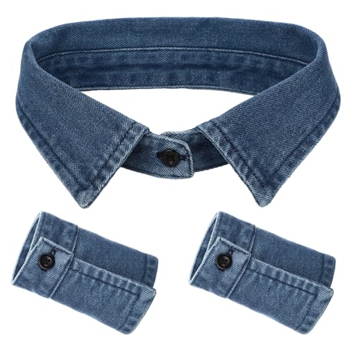 Funnysoft 3 Pack Dickey Collar for Women Detachable Denim Fake Collar Half Shirt Blouse Choker with Cuffs(Blue)