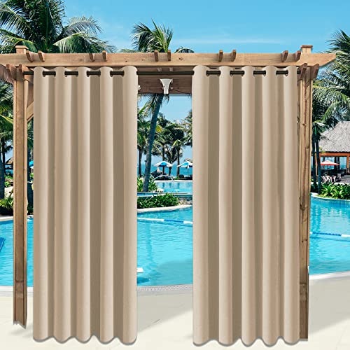 Rosnek Outdoor Vorhang Wetterfest mit Obere Ösen,2 Stück Outdoorvorhänge 213x180cm Outdoor Vorhänge Wasserdicht Außenvorhang,Winddicht Balkon Gardinen für Terrasse,Pergola,Pavillon