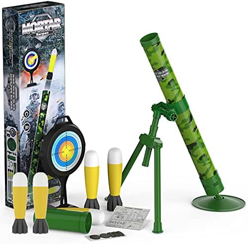 Sarpan Mortar Launcher Toy Set Gift for Kids Ages 6-12, Rockets Shooting Military Blaster Foam Play Game Kits with 5 Safe Foam Shells for Boys Girls