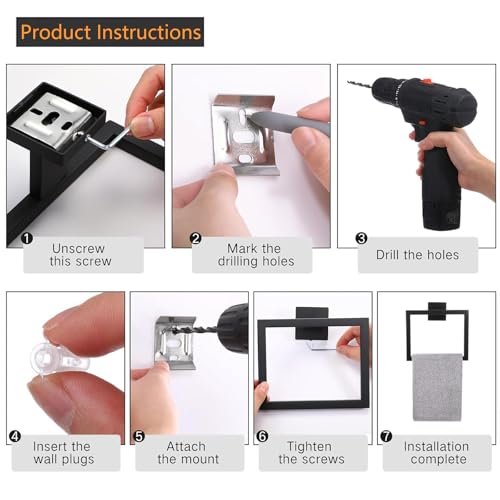 JOPOFI 2-Piece Towel Ring - Thicken Stainless Steel Towel Holder, Towel Racks for Bathroom, Square Modern Design Hand Towel Holder, Contemporary Hand Towel Bar - Matte Black by JOPOFI - Image 7