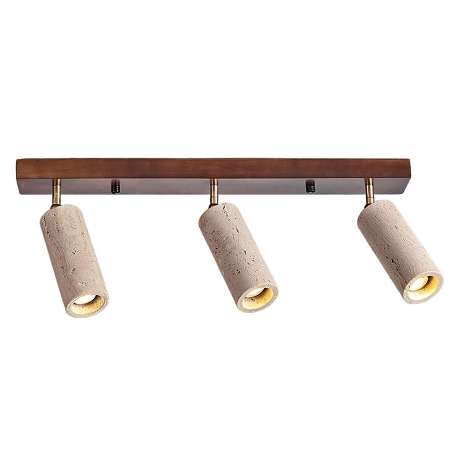 KHUKHU 3-Light Adjustable Wabi Sabi Stone Ceiling Spotlight Fixture - Yellow Travertine Flush Mount Lamp for Kitchen, Bedroom, Office, and Hallway(Walnut)