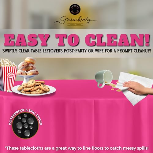 Image of Grandipity 24 Pack Premium Disposable Plastic Tablecloth 84 inch Inch Decorative Round Table Cover - Hot Pink