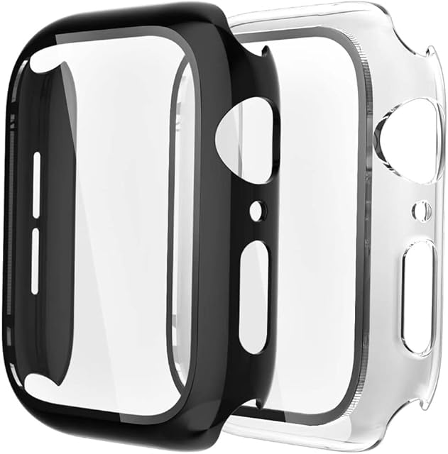 Fengyiyuda [2 Pack Hard Case Compatible with Apple Watch 38/40/42/44mm with Built-in Anti-Scratch TPU Screen Protector Film,360 Shockproof Cover for IWatch Series se/6/5/4/3/2/1-Black/Clear