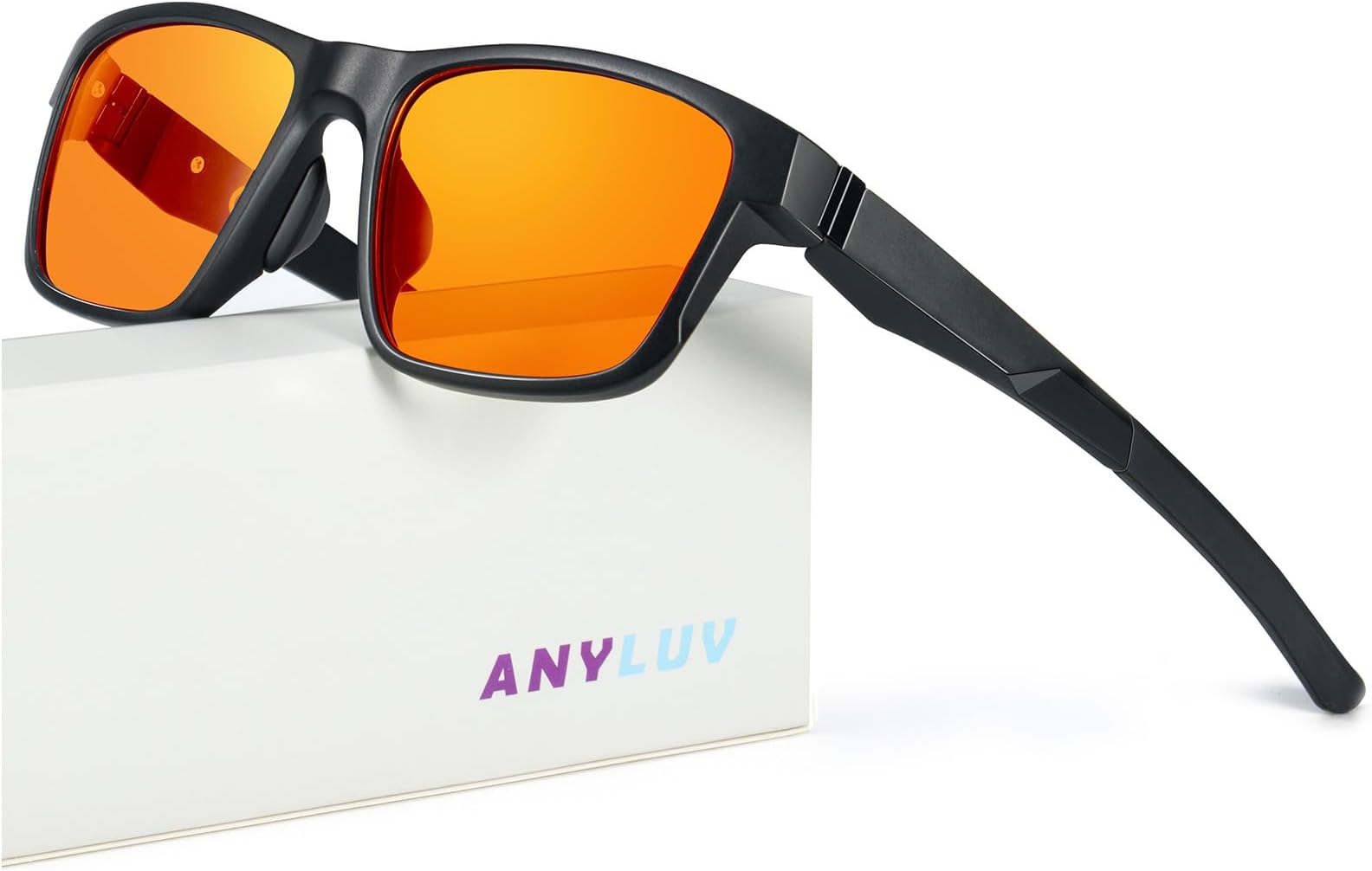 ANYLUVBlue Light Glasses Men, Square Mens Computer Gaming Glasses UV Protection Anti Eyestrain Orange Lens