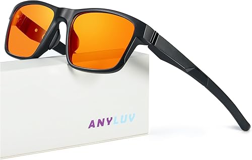 ANYLUV Gafas de luz azul para hombre, gafas cuadradas para hombre para juegos de computadora, protección UV, anti fatiga ocular, lente naranja