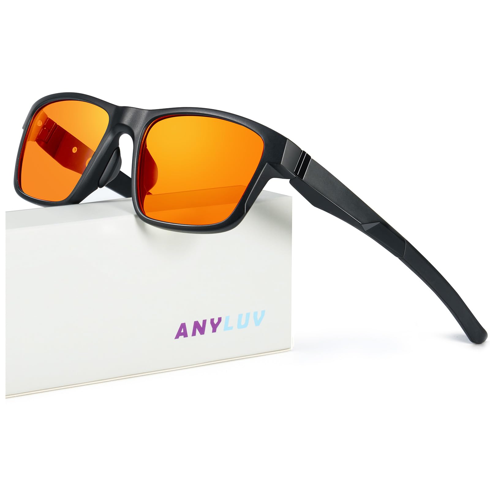 ANYLUVBlue Light Glasses Men, Square Mens Computer Gaming Glasses UV Protection Anti Eyestrain Orange Lens
