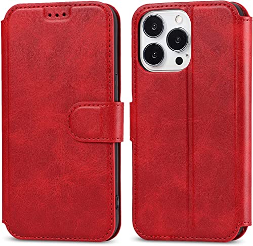 Étui iPhone 13 Pro Max rouge anti-choc avec porte-carte et support