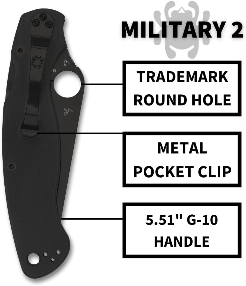 Spyderco Military 2 Folding Pocket Knife with 4" CPM S30V and G-10 Handle - EDC Knife for Men and Women, Perfect for Hunting, Tactical, Camping, Survival, Hiking - SpyderEdge - C36GSBK2