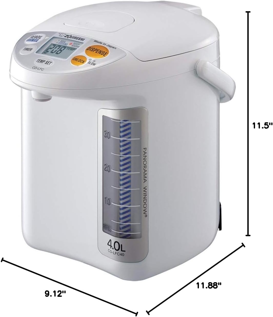 Zojirushi CD-LFC40 Panorama Window Micom Water Boiler and Warmer, 135 oz/4.0 L, White 4.2 Quarts Boiler
