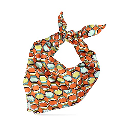 Morning Glamour -Satin Multi-Use Scarf, Orange Print, 30 x 30 Inches
