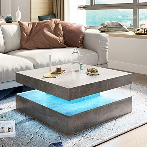 Grey LED Coffee Table for Living Room, Living Room Table 2-Tier S...