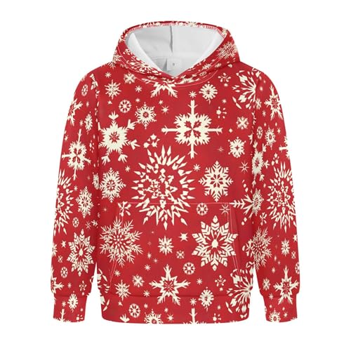 Kids Hoodies Sweaters Christmas Xmas Snowflake Hooded Sweatshirts with Big Pockets for Boys Girls B0400092