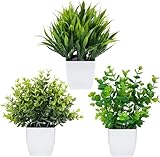 Dekorly Artificial Potted Plants, 3 Pack Artificial Plastic Eucalyptus Plants Small Indoor Potted Houseplants, Small Faux Plants For Home Decor Bathroom Office Farmhouse (Set 0F 3), White