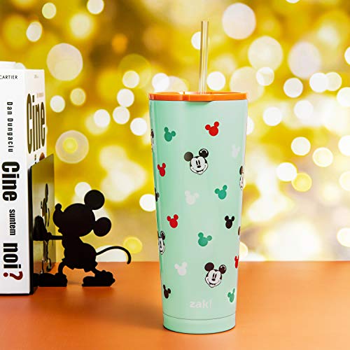 Image of Zak Designs Disney Mickey Mouse Vacuum Insulated Stainless Steel Travel Tumbler with Splash-Proof Lid, Includes Reusable Plastic Straw and Fits in Car Cup Holders (18 /8 SS, 25 oz, Sure Thing)