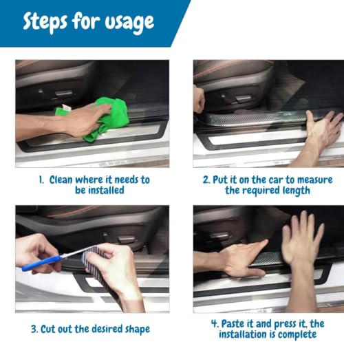 Image of LandVK Carbon Fiber Door Sill Protector Tape, Car Footstep Guard, Paint Protection Film PPF Tape for Car, Anti Scratch, Black Textured, 5cm x 5m, 2 Pcs