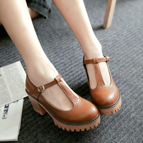 Alsoloveu Women T Strap Mary Jane Chunky Heel Platform Oxford Shoes Block Heel4