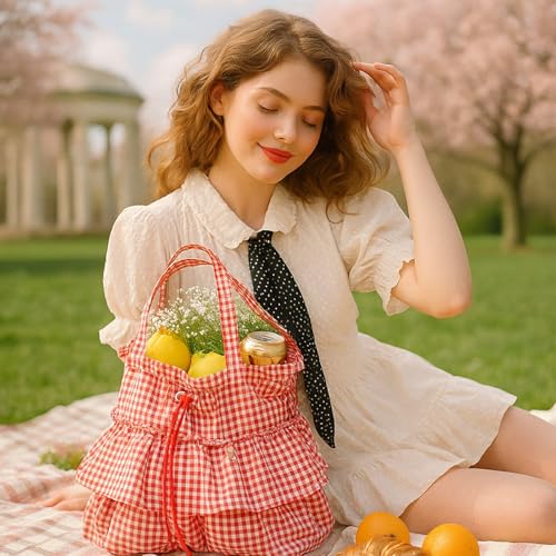 CHUNFO Bolsos Tote con Volantes a Cuadros para Mujer miniatura 6