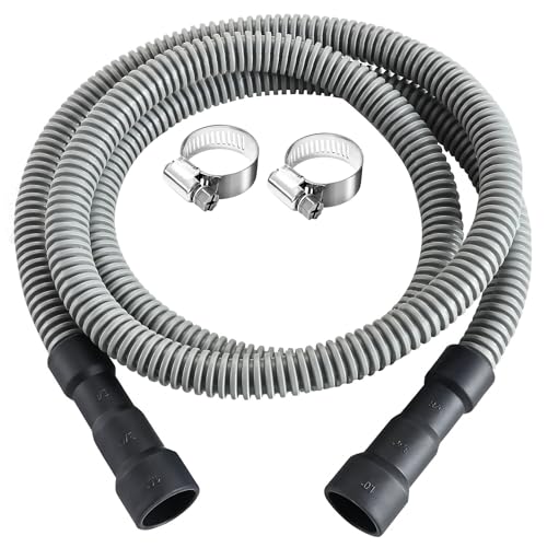 Elyfree Dishwasher Drain Hose 6 FT Corrugated & Flexible Dishwasher Hose Drain Replacement with Clamps Discharge Hose Fits 5/8 3/4 1 Dishwasher End