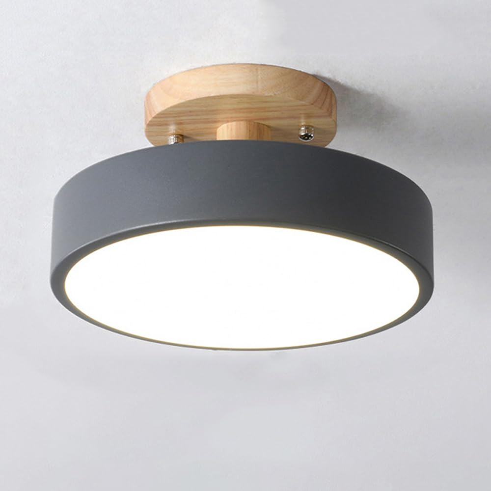 XINYASEE Modern LED Ceiling Lighting,Tri-Colour Dimmable Wooden Round Ceiling Lamp,Simple Metal LED Ceiling Light for Suitable for Bedroom, Living Room, Corridor, Balcony, Kitchen and More (Grey)