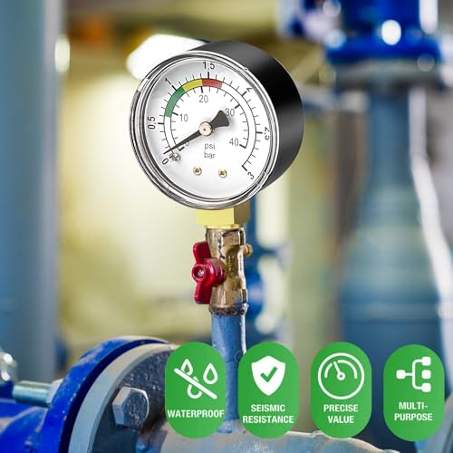 GZhaimai Manometer 1/4 Zoll, Wasserdruckmesser, Pool Druckmanometer 0-3 bar 40psi Manometer Wasserdruck für Pool und Fischteiche, mit Teflonband