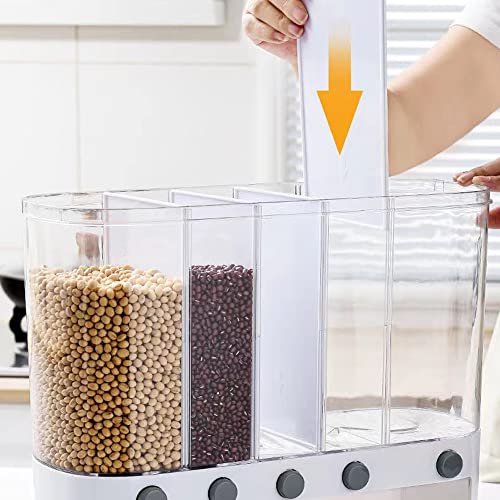 Xilei Dry Food Dispenser,Wall Mounted 5 Grid Cereal Dispenser,Rice Dispenser 25 Pounds Kitchen Storage With Measuring Cup #TOP2