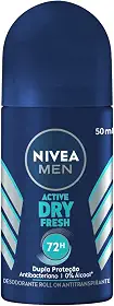 NIVEA MEN Desodorante Antitranspirante Roll On Dry Fresh 50ml - Proteção prolongada de 72h, com dupla proteção antitranspirante, proteção extra seca, sem álcool, corantes e conservantes