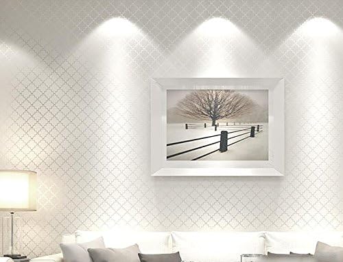 Amazon Ayzr モダンなミニマリストの色無地格子白の Non Woven 壁紙 リビングルームのテレビの背景の寝室の壁紙 白 壁紙