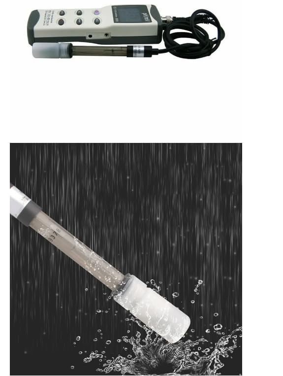 pH probe immersed in liquid, illustrating proper use and cleaning