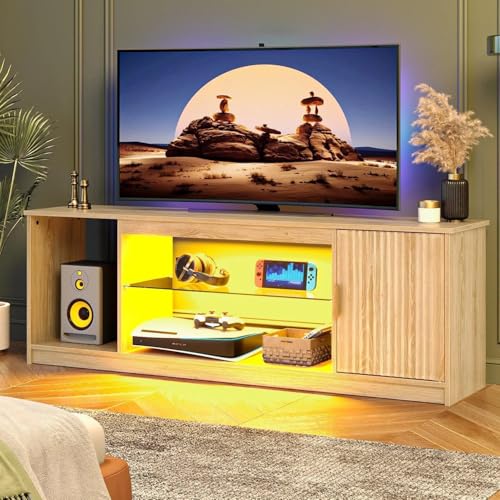 Bestier Meuble TV pour téléviseur 65 Pouces,Centre multimédia Gaming avec Support cannelé Brillant pour PS5 et Xbox,Console TV avec étagères en Verre...