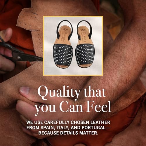 Image of The Spanish Sandal co Classic Flat Sandals for Women, Dressy Soft Leather Peep Toe Sandals for Women, Versatile Casual Slip-on Flats