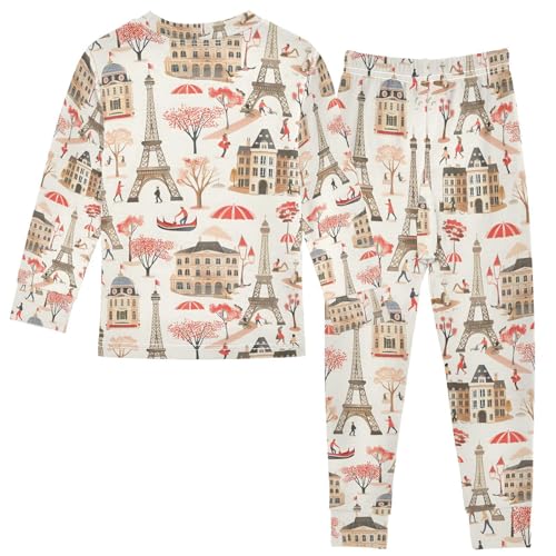 ALAZA Paris Eiffel Tower Castle Tree Pajamas Long Sleeve Sleepwear 2-Piece Pajama Set2