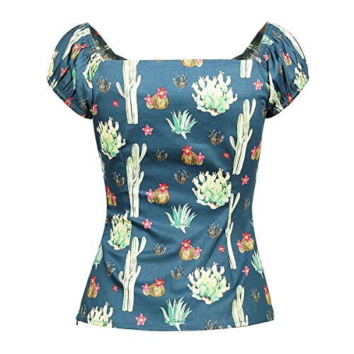 Image of YARN & INK Women's Rockabilly Tops 1950s Pinup Shirt Casual Off Shoulder Vintage Blouse