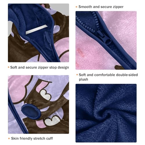 Cute Elephant with Purple Clouds Toddler Fleece Jacket Girl Boys Hooded Fleece Jacket Coat Warm Outwear Zip-up 3-10T3