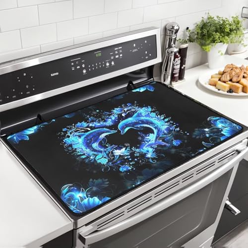 Image of Dolphin Heart Stove Cover 30 inchx21 inch Heat Resistant Multi-Functional Counter Protector Non-slip Waterproof Mat for Glass Stovetop Protector Easy to Clean