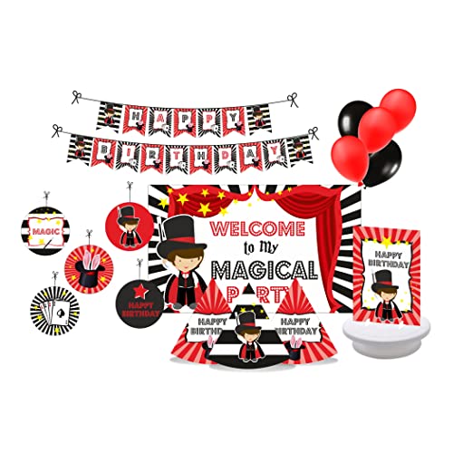 Image of PRETTY UR PARTY Magic Party decorations Kit - 80 pcs includes Bunting, balloons, thank you, centerpiece, danglers, Magic Party Supplies, Magic Birthday Party Decor, Banner for Girls Boys Kids