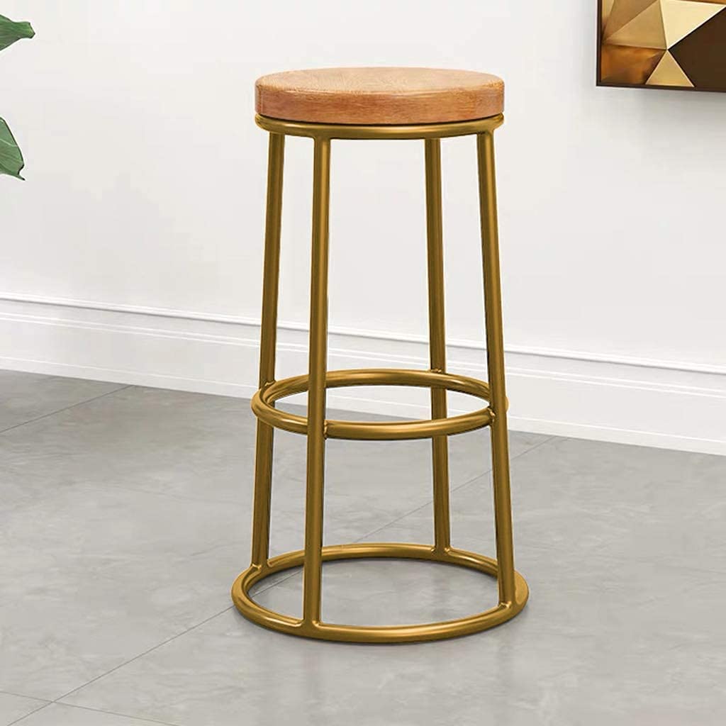 INDIAN DECOR. RW282 Bar Stool, Bar, Restaurant,Chair, Home Rustic Kitchen Pub Barstools Gold Metal Legs Solid Wood Seat Industrial Style Home Furniture, Height 75cm-image-15