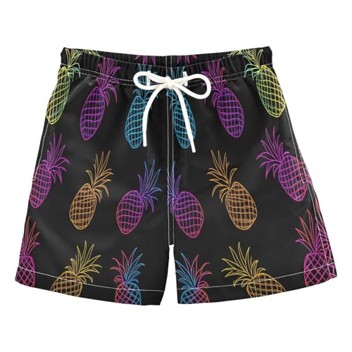 Jucciaco Boys Beach Board Shorts Pineapple Neon Black Fruit Quick Dry Swim Trunk Swimwear for Kids
