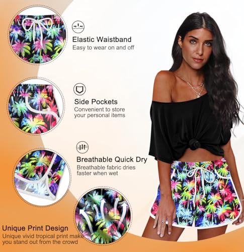 Image of For G and PL Women Summer Floral Beach Boardshorts with Pockets Swim Trunks