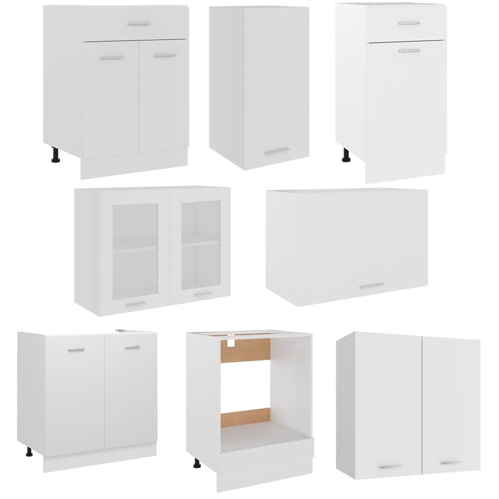 Tidyard 8-TLG. Küchenzeile mit elegantem Design Küchenschränke Einbauküche Küchenblock Hängeschrank Spülenunterschrank Schubunterschrank Geschirrspülerblende Komplettküche Weiß Spanplatte