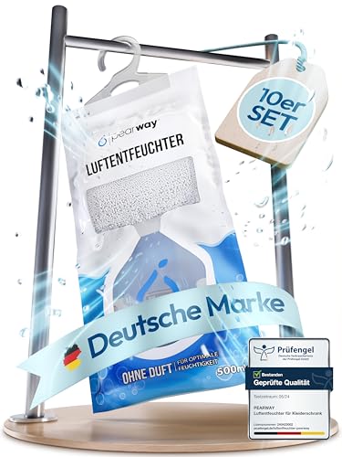 PEARWAY 10x XL 500ml Luftentfeuchter Beutel zum Aufhängen gegen Feuchtigkeit Schimmel und Gerüche im Kleiderschrank und an feuchten Fenstern