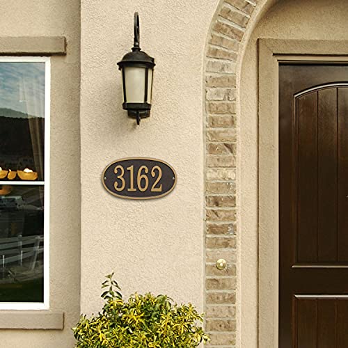 Whitehall Address Sign House Numbers For Outside Modern Address Signs For Houses Cast Metal Address Plaque, Oval 12" X 6.75" - Black With Gold Numbers #TOP5